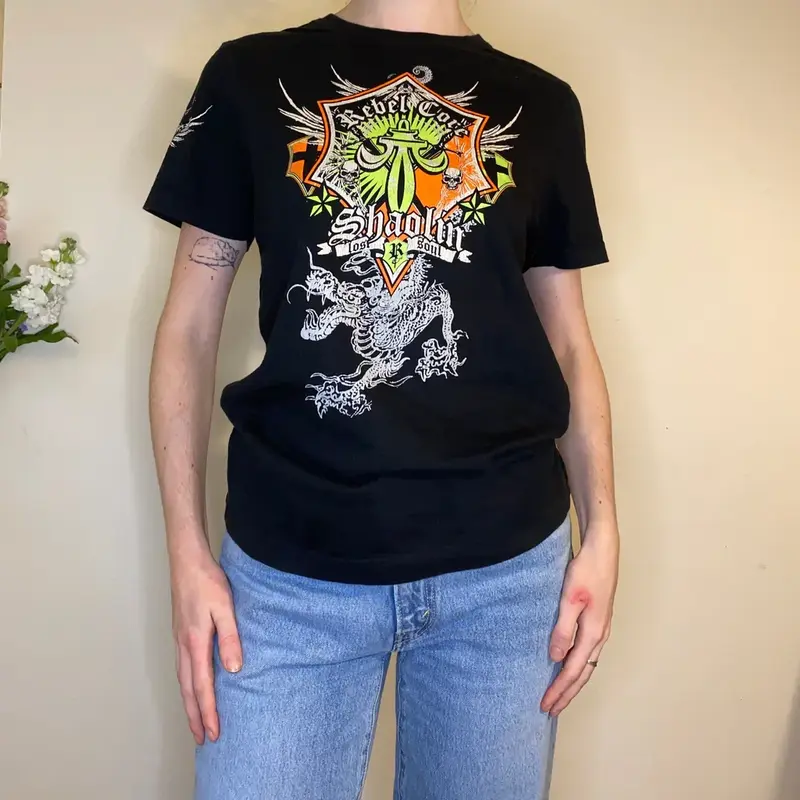 Rainbow Graphic T-Shirt - Medium Black Cotton