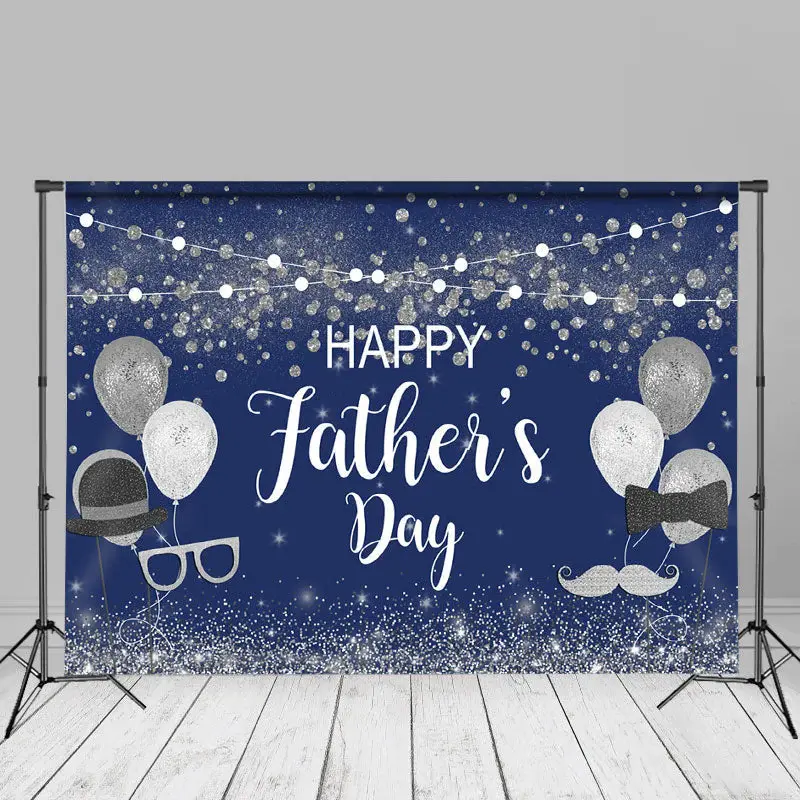 Silver Blue Glitter Balloon Fathers Day Photo Backdrop - Aperturee