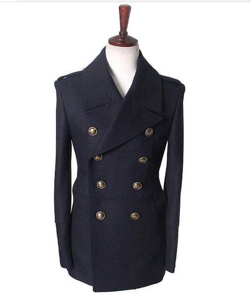 Wholesale-gothic those days clothing british winter slim fit Navy blazer wool mens pea coat trench long jackets coats for men