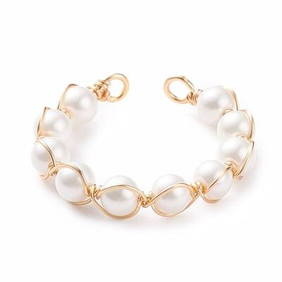 Shell Pearl Braided Open Cuff Ring