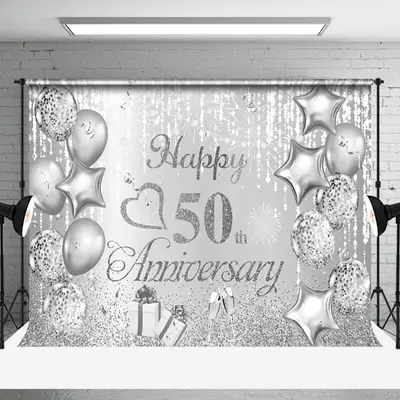 Aperturee Sparkling Balloon Gift Box 50Th Anniversary Backdrop