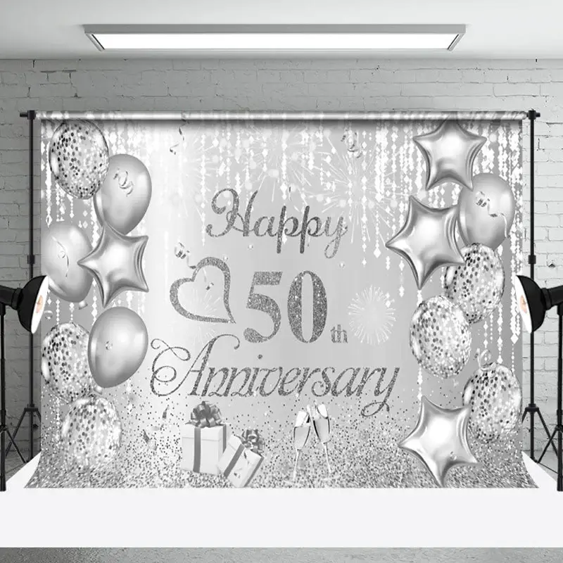 Aperturee Sparkling Balloon Gift Box 50Th Anniversary Backdrop