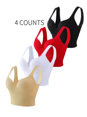 【Plus Size】 Sporty Solid Color Sweetheart Neck Wireless Sports Bra, Breathable Comfortable Sports Lingerie Top for Women,...