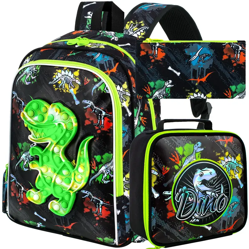 3PCS Dinosaur Backpack for Boys, 16\