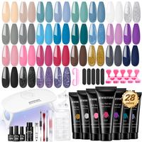 JEWHITENY 28 Colors Poly Gel Nail Kit Nude Gray Black grey Blue yellow purple Glitter All In One Starter Kit Poly Extension G...