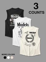 Men's Regular Fit Modelo Letter Print Tank Top, Casual Sleeveless Graphic Vest for Summer, Men's Top for Daily Wear, Socks