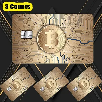 Bitcoin-inspired Card Skin, 3 Counts Durable Scratch-resistant Privacy Protector for Credit Bank & Transit Cards, Cool Decora...