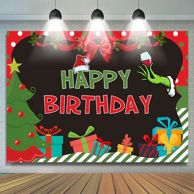 Christmas Tree Presents Happy Birthday Backdrop - Aperturee