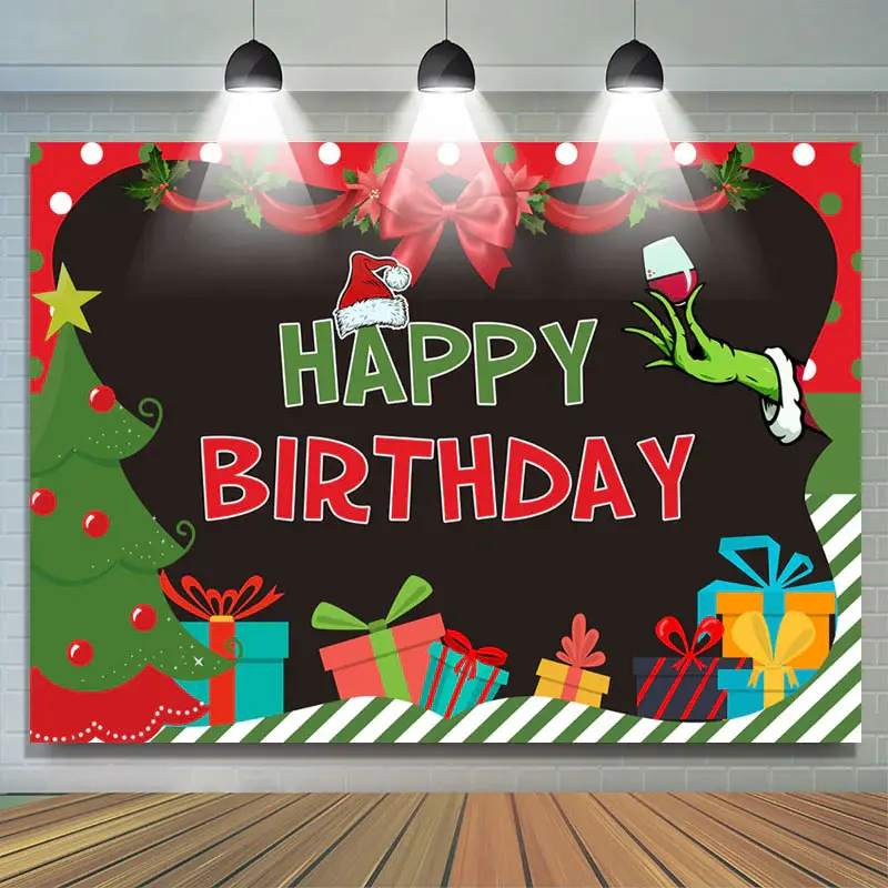 Christmas Tree Presents Happy Birthday Backdrop - Aperturee