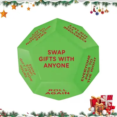 Christmas Gift Exchange Dice, 1 Count 12 Different Sides Gift Exchange Game, Durable Party Game Dice for Family Party, Fun Ga...