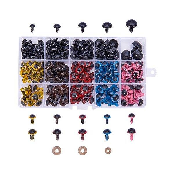 214 pcs 5 Sizes 6 Colors Plastic Doll Eyes