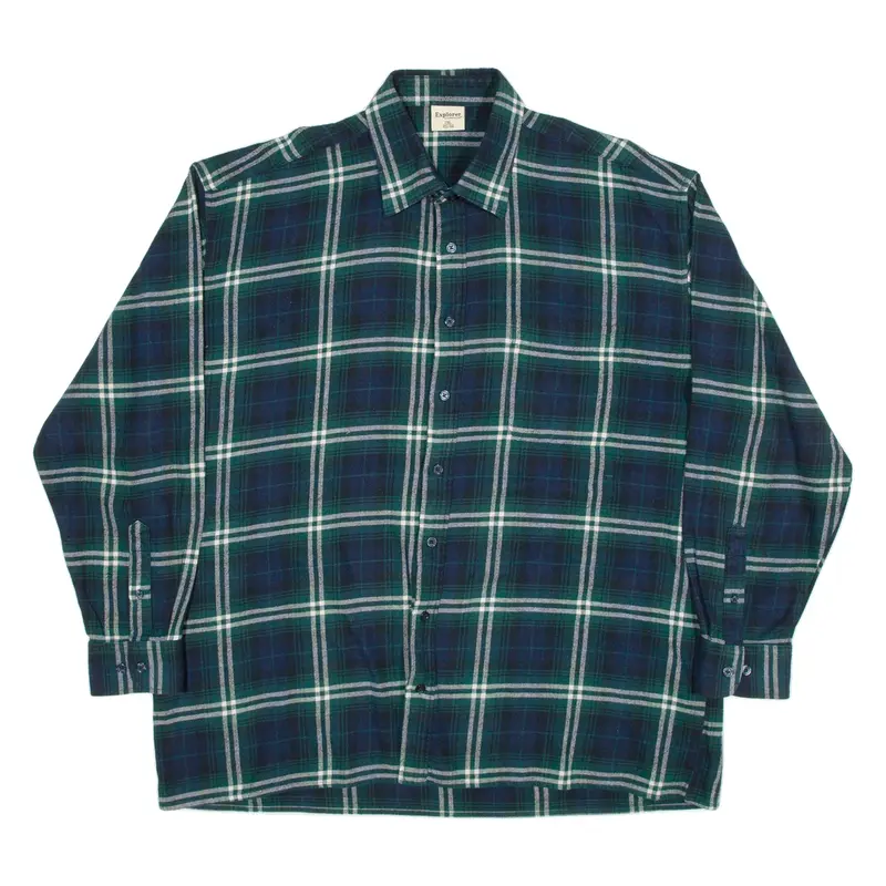 EXPLORER Mens Shirt Green Check Long Sleeve 2XL