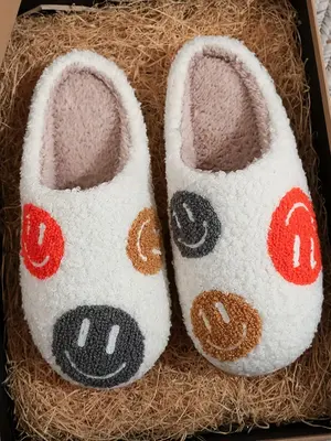 Women's Cute Cartoon Print Design Slide Slippers, Casual Comfortable Home Slippers for Fall & Winter, Fluffy Winter House Sho...