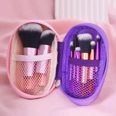 Travel-ready Makeup Brush Set, 10pcs/set Pink Mini Makeup Brush Set with 1 Count Storage Bag, Short Handle Multifunctional Ma...