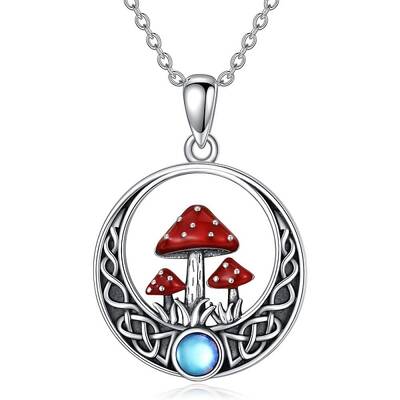 Red Moonstone Mushroom Pendant Necklaces