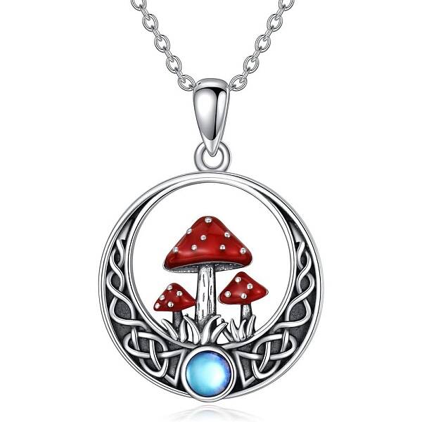 Red Moonstone Mushroom Pendant Necklaces