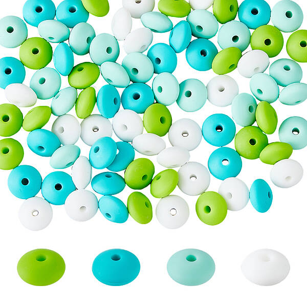 2Bags 80Pcs Rondelle Food Grade Eco-Friendly Silicone Focal Beads
