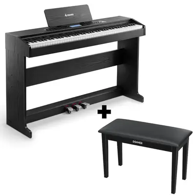 Donner DDP-95 Weighted Upright Digital Piano - Black / Piano+Two-Seater Bench