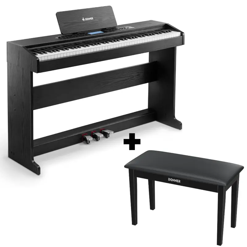 Donner DDP-95 Weighted Upright Digital Piano - Black / Piano+Two-Seater Bench