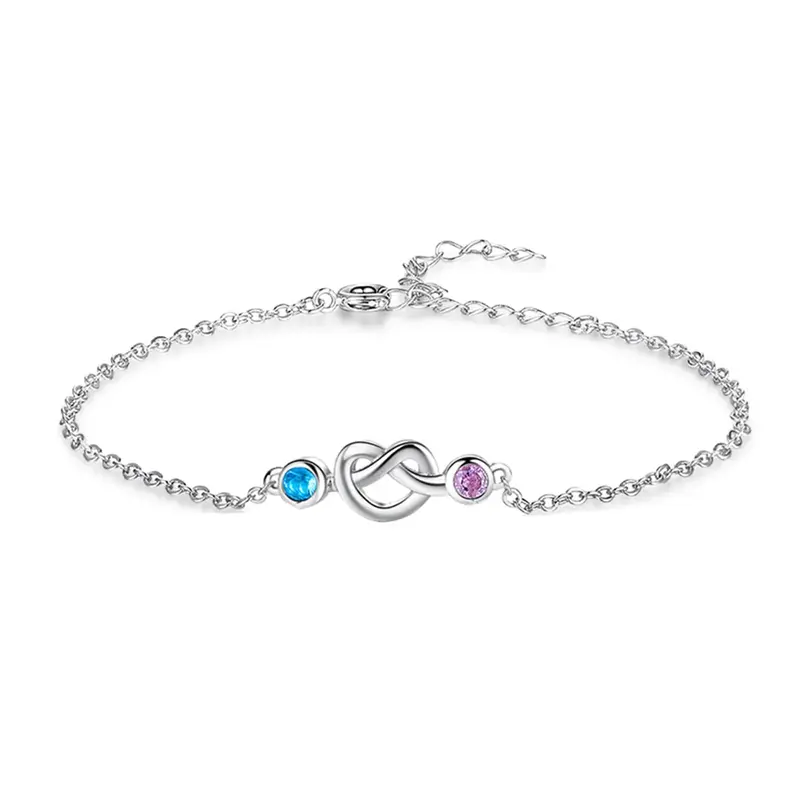 10K White Gold Personalized Birthstone Heart Charm Bracelet