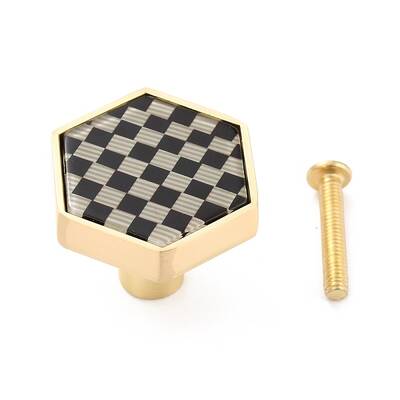 Hexagon with Grid Pattern Brass Box Handles & Knobs