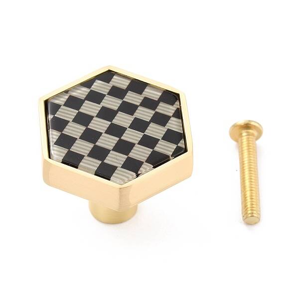 Hexagon with Grid Pattern Brass Box Handles & Knobs
