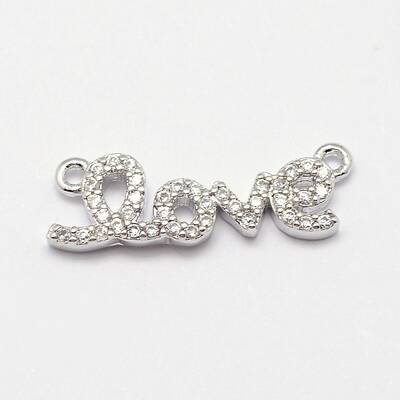 Word Love Brass Micro Pave Grade AAA Cubic Zirconia Links
