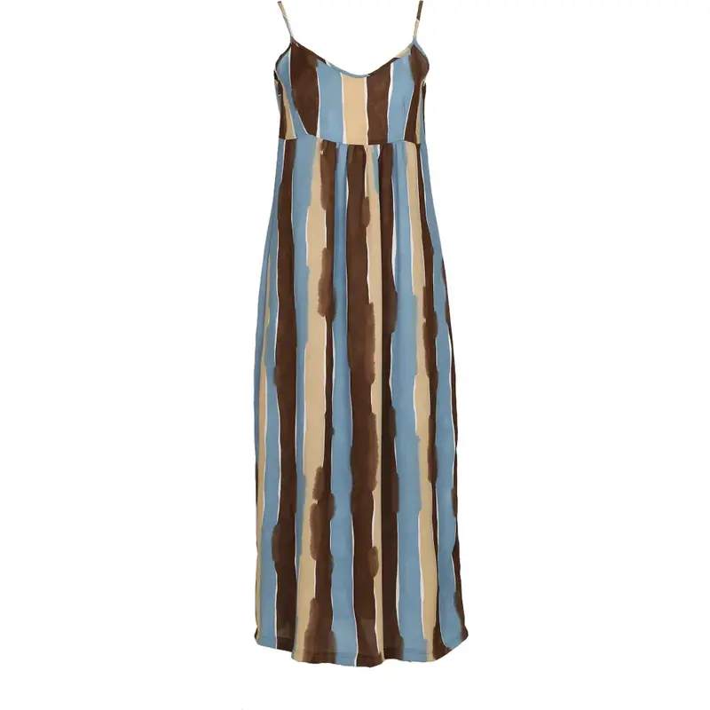 Liu Jo Striped Maxi Dress - Medium Blue Viscose Blend