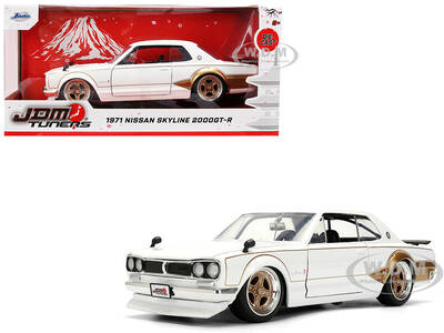 1971 Nissan Skyline 2000GT-R RHD (Right Hand Drive) White with Gold Graphics JDM Tuners Series 1/24 Diecast Model Car by Ja...