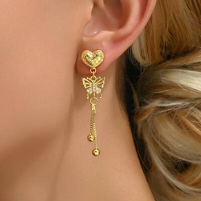 Elegant Brass Clear Cubic Zirconia Tassel Butterfly Stud Earrings