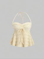 Women's Plain Drawstring Cami Top, Casual Top for Summer, Ladies Clothes for Beach Holiday, Womenswear