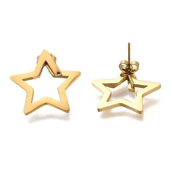 Ion Plating(IP) 304 Stainless Steel Hollow Star Stud Earrings