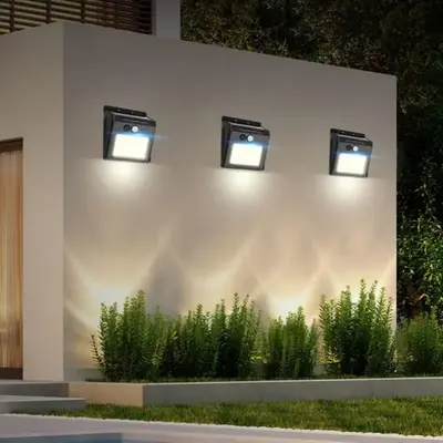 Solar Motion Sensor Wall Light, Waterproof Outdoor Solar Wall Lamp, LED Solar Exterior Light Fixture for Backyard Garden Fenc...