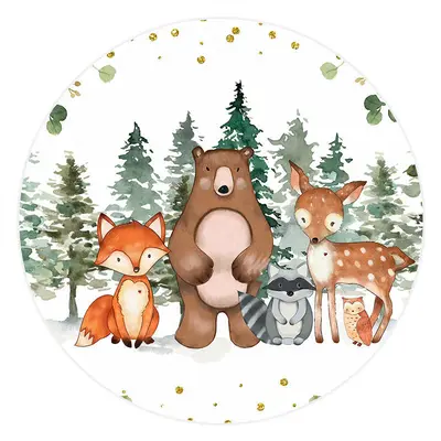 Aperturee Jungle Forests And Little Animals Round Birthday Backdrop | Custom Round Backdrop | Round Party Backdrop | Round Ba...