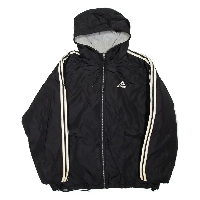 ADIDAS Mens Rain Jacket Black Nylon Hooded XL