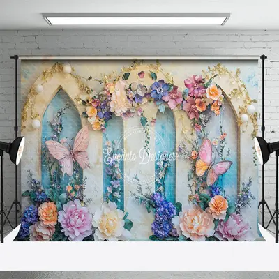 Aperturee Retro Wall Floral Butterfly Fine Art Photo Backdrop, 3X2FT(1MX0.6M), 14 USD, fine art backdrops, ENHD1J54-M