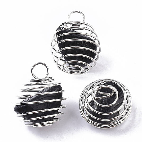 Iron Wrap-around Spiral Bead Cage Pendants