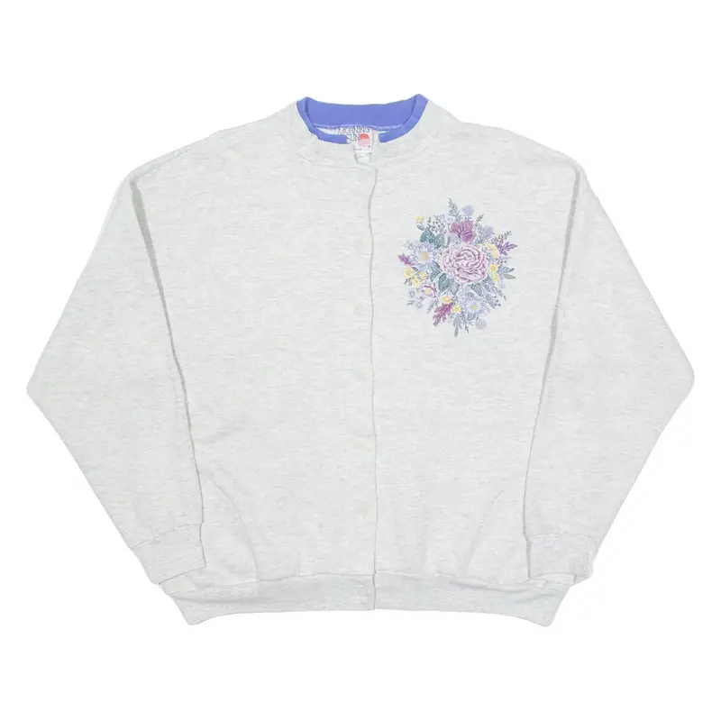 MORNING SUN Womens Jumper Grey Floral Tight Knit XL