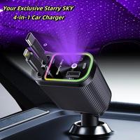 4 in 1 Car Charger, 1 Count 66W Car Charger with Dual Retractable Cable, Fast Charging Car Charger with Starry Sky Projector ...