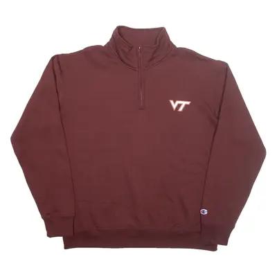 CHAMPION Virginia Tech Hokies Football Mens Sweatshirt Maroon 1/4 Zip USA L