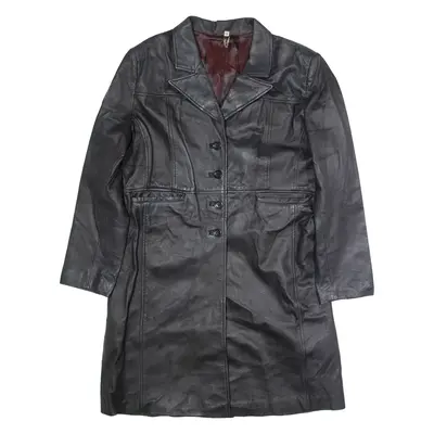 Womens Trench Coat Black Leather 90s UK 16