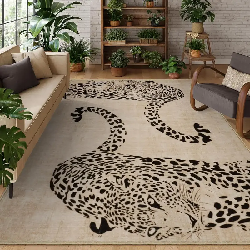 Leopard Pattern Non-slip Floor Mat, 1 Count Creative Animal Pattern Soft Floor Carpet, Decorative Area Rug for Home Living Ro...