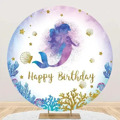Coral Shell Mermaid Circle Birthday Party Backdrop - Aperturee