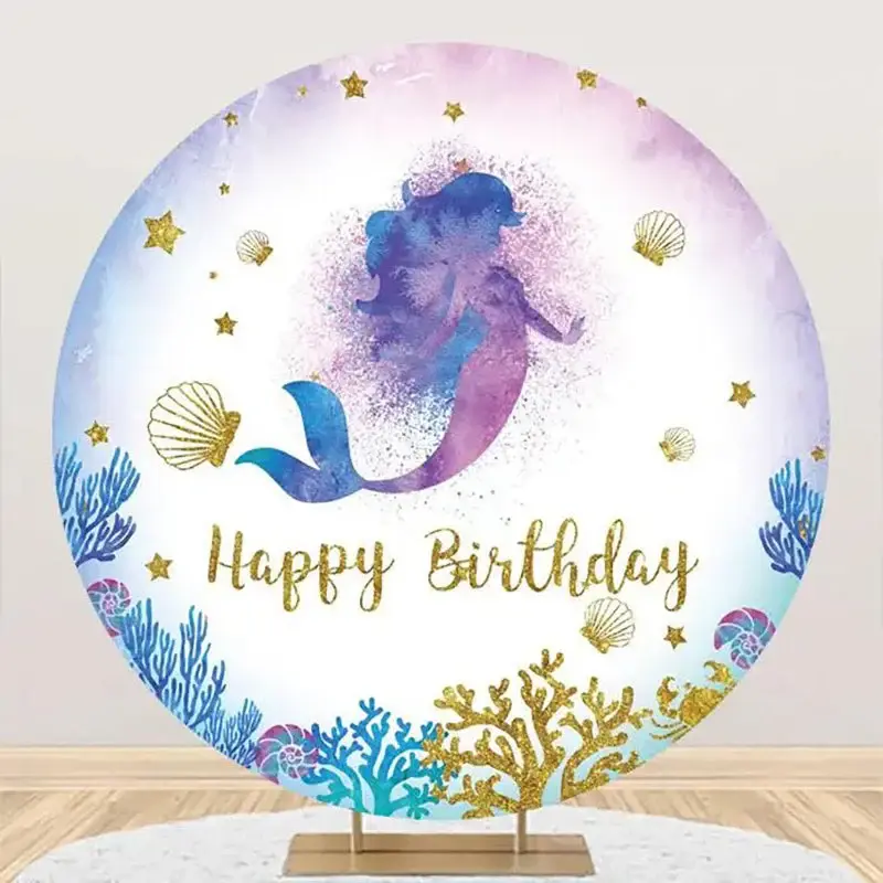 Coral Shell Mermaid Circle Birthday Party Backdrop - Aperturee
