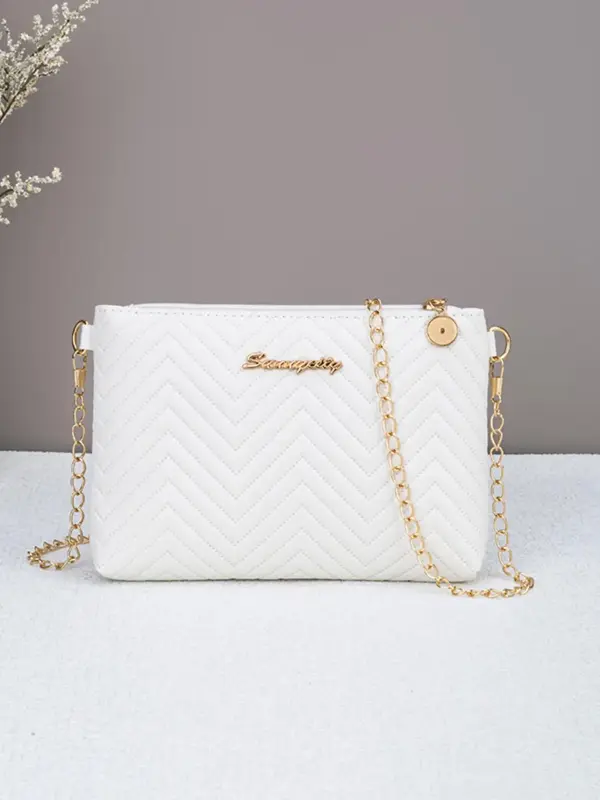 Women's Elegant Minimalist Quilted Crossbody Bag, Fashionable PU Leather Zipper Shoulder Bag for Daily Life, Casual Trendy Ve...