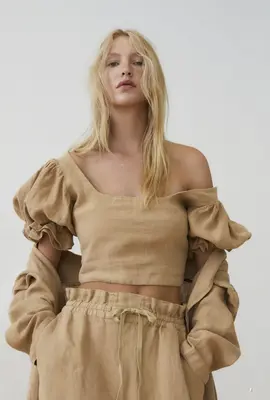 Women linen top - Tan | Size: M