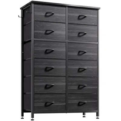 AOWOS 12 Drawer Dresser, Tall Fabric Dresser & Chest of Drawers for Bedroom, Closet Organizer Living Room with Wooden Top and...