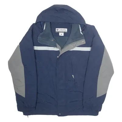 COLUMBIA Mens Rain Jacket Blue Nylon Hooded XL