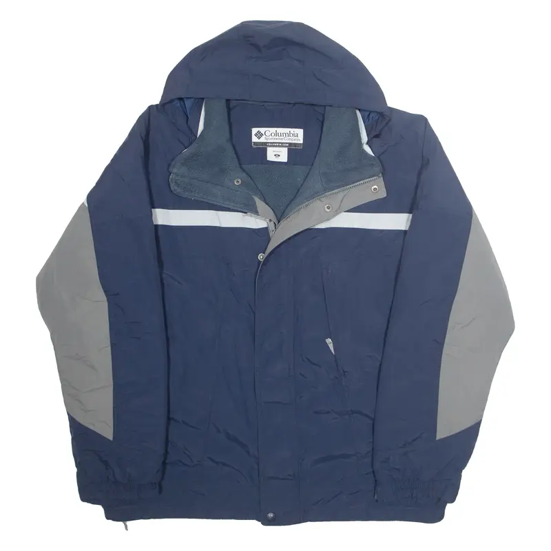 COLUMBIA Mens Rain Jacket Blue Nylon Hooded XL