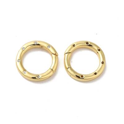 Rack Plating Brass Micro Pave Clear Cubic Zirconia Spring Ring Clasps